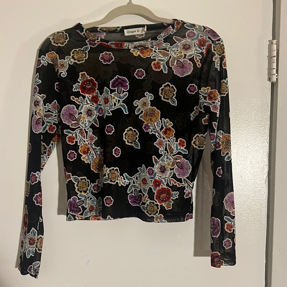 Flower sheer top womens